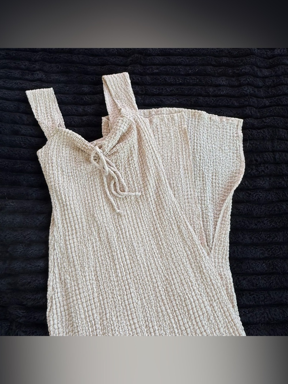 Cream Textured Knit Tank with Front Tie